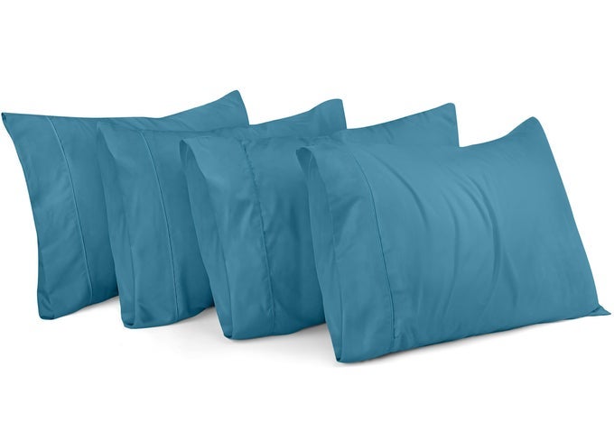 QUEEN PILLOW CASES 4 PACK ENVELOPE CLOSURE SOFT BRUSHED MICROFIBER FABRIC SHRINKAGE AND FADE RESISTANT PILLOW COVERS QUEEN SIZE 20 X 30 INCHES QUEEN DENIM BLUE