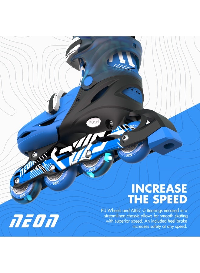 Neon Combo Skates (Size 12-2) Goteki Blue Durable, Comfortable Inline Skates with Adjustable Fit, Smooth Bearings, Bright Neon Design for Kids & Teens, Perfect for Beginners & Outdoor Fun | NC46B4 - Image 3