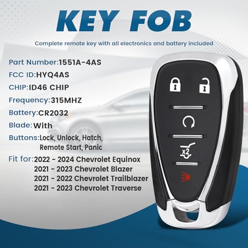 Keyecu Replacement Smart Remote Car Key Fob for Chevy Chevrolet Equinox Blazer Trailblazer Traverse 2021-2024 HYQ4AS 1551A-4AS 315MHz ID46Chip 5 Buttons - Image 2