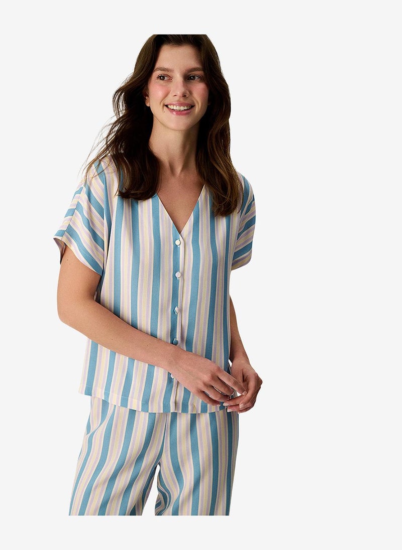 Penti Women Ella Striped Short Sleeve Trousers Blue Set - Image 1
