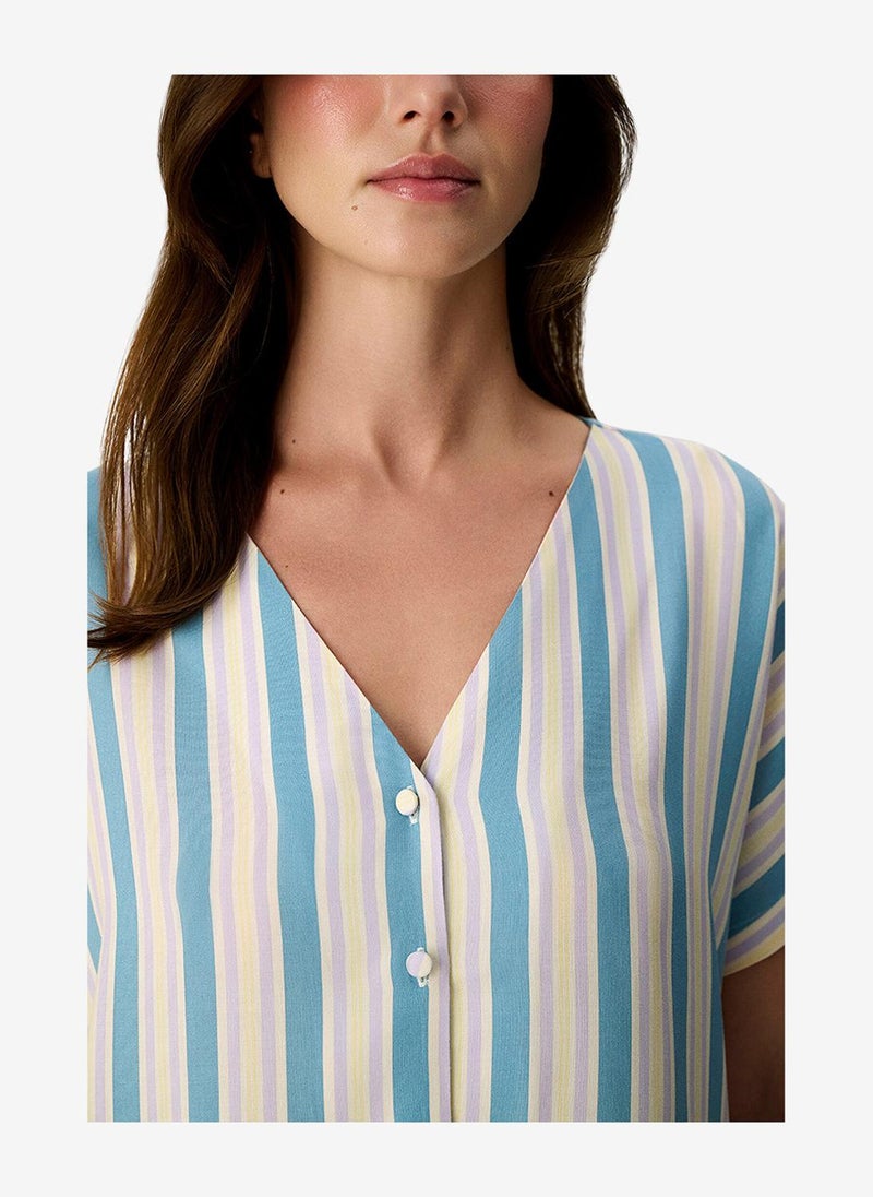 Penti Women Ella Striped Short Sleeve Trousers Blue Set - Image 3