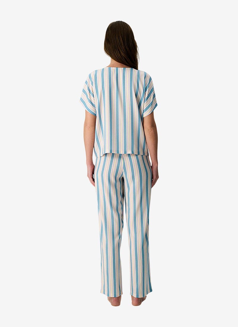 Penti Women Ella Striped Short Sleeve Trousers Blue Set - Image 5