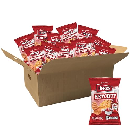 HERR'S Herrs Ketchup Ripple Potato Chips Sample Pack Pack of 12 1 Ounce Bags  Bold and Tangy KetchupFlavored Chips  Fun for Snacking and Sharing - Image 1
