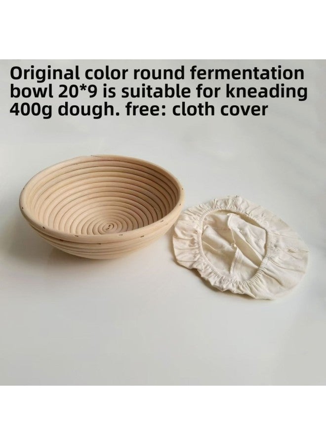 Vietnam Handmade Woven Vine European Style Bread Basket Faking Artifact For Baking Household Rattan Round Oval Fermentation Bowl-Color:Original Color Fermentation Bowl Round (with Cloth Cover) 20*9cm - Image 1