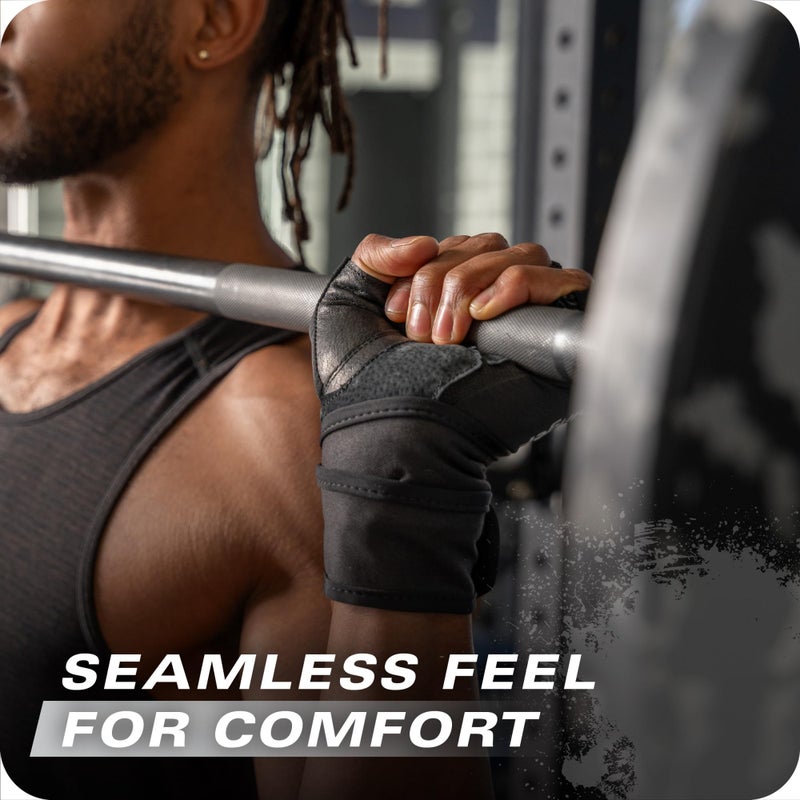 Harbinger Pro Wristwrap Gloves 3.0 - Enhanced Grip, Superior Wrist Support, Breathable 4-Way Stretch Lycra, Durable Leather Palm, Half-Finger Design for Weightlifting, Gym, Black, Large - Men's - Image 5