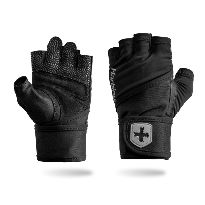 Harbinger Pro Wristwrap Gloves 3.0 - Enhanced Grip, Superior Wrist Support, Breathable 4-Way Stretch Lycra, Durable Leather Palm, Half-Finger Design for Weightlifting, Gym, Black, Large - Men's - Image 1