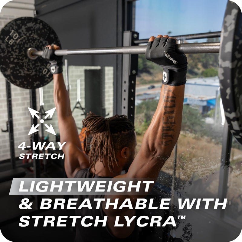 Harbinger Pro Wristwrap Gloves 3.0 - Enhanced Grip, Superior Wrist Support, Breathable 4-Way Stretch Lycra, Durable Leather Palm, Half-Finger Design for Weightlifting, Gym, Black, Large - Men's - Image 2