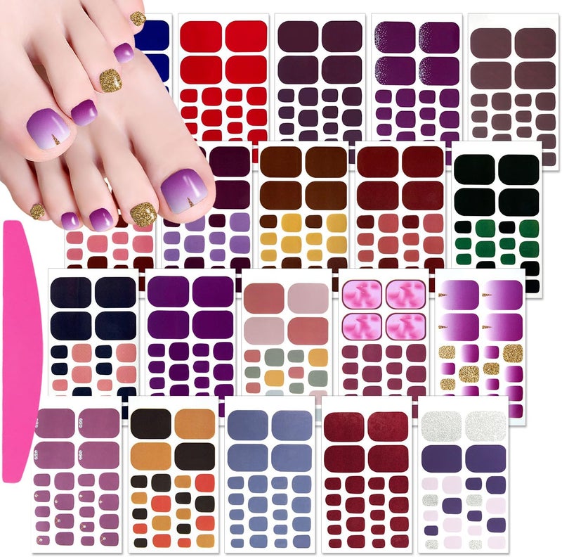 SILPECWEE 20 Sheets Toenail Polish Strips for Women Toe Nail Stickers Full Nail Wraps Self Adhesive Gel Nail Strips Toes Manicure Sticker for Nail Art Accessories with Nail File