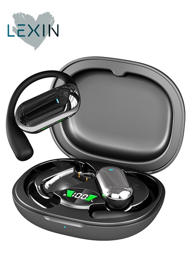 LEXIN - Open Ear Bluetooth Headphones With Earhook,Waterproof Earphones Built in Mic With Charging Case,Black - Image 1