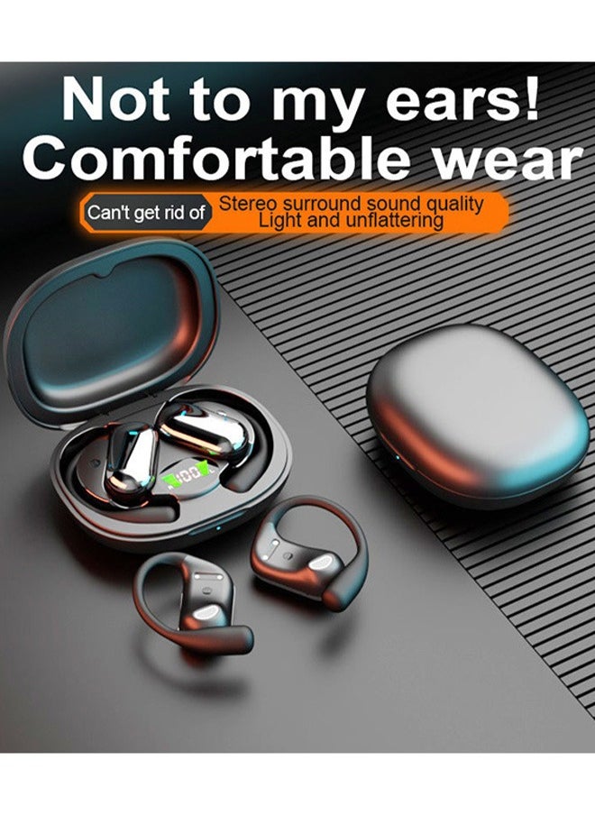 LEXIN - Open Ear Bluetooth Headphones With Earhook,Waterproof Earphones Built in Mic With Charging Case,Black - Image 1