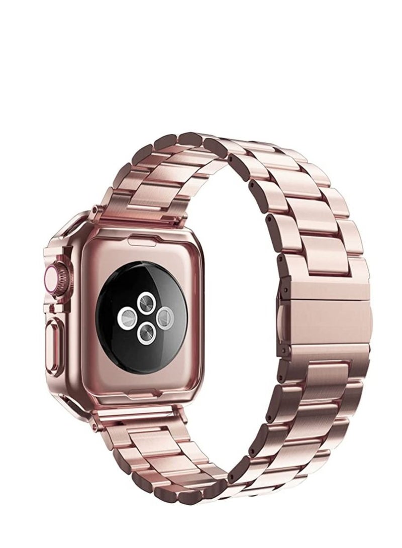 ACLIX Compatible with Apple Watch Band, Designed for i-Watch Strap Series 7 6 5 4 3 2 1 SE, Stainless Steel Metal Chain with TPU Case, Designed for iPhone Smart-Watch Bracelet Link Wrist-Band Rose Gold  - Image 2