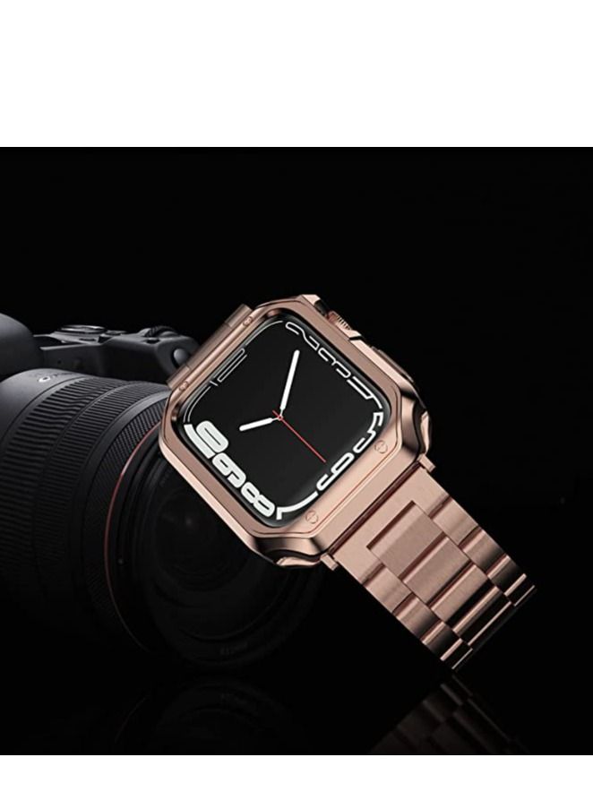 ACLIX Compatible with Apple Watch Band, Designed for i-Watch Strap Series 7 6 5 4 3 2 1 SE, Stainless Steel Metal Chain with TPU Case, Designed for iPhone Smart-Watch Bracelet Link Wrist-Band Rose Gold  - Image 5