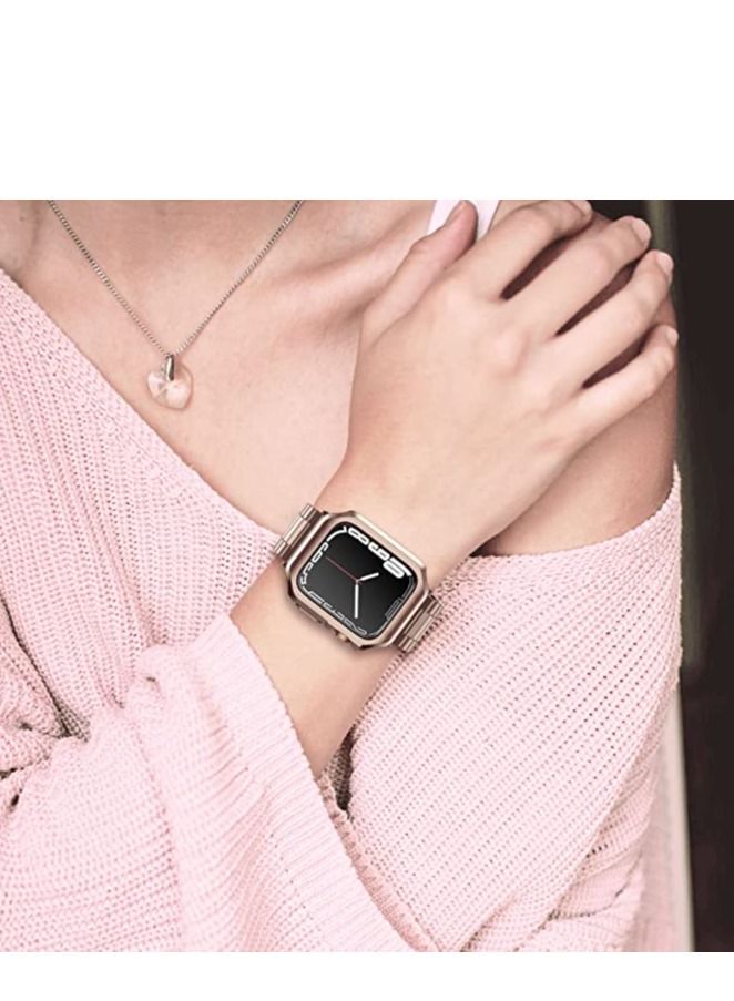 ACLIX Compatible with Apple Watch Band, Designed for i-Watch Strap Series 7 6 5 4 3 2 1 SE, Stainless Steel Metal Chain with TPU Case, Designed for iPhone Smart-Watch Bracelet Link Wrist-Band Rose Gold  - Image 4