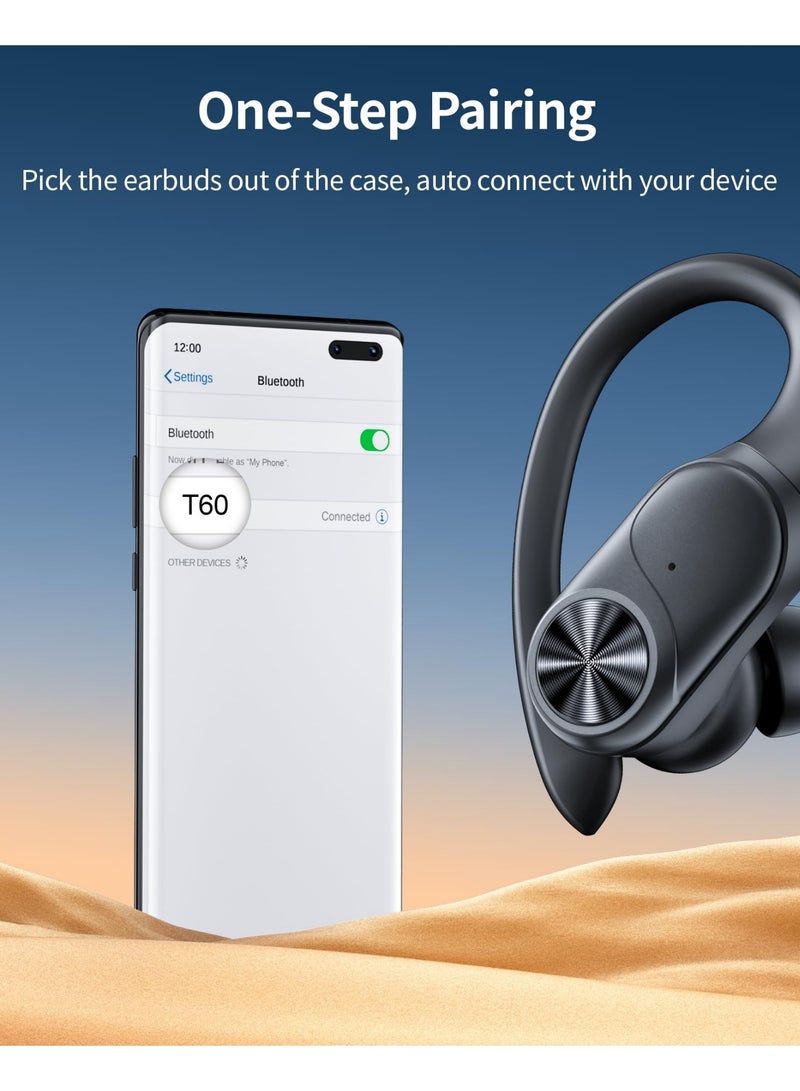 Arabest Bluetooth Headphones Wireless Earbuds 80hrs Playtime Wireless Charging Case Digital Display Sports Ear Buds with Earhook Deep Bass IPX7 Waterproof Over-Ear Earphones for TV Phone Laptop Black - Image 4