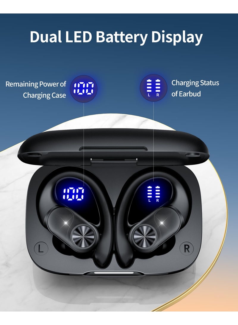 Arabest Bluetooth Headphones Wireless Earbuds 80hrs Playtime Wireless Charging Case Digital Display Sports Ear Buds with Earhook Deep Bass IPX7 Waterproof Over-Ear Earphones for TV Phone Laptop Black - Image 3