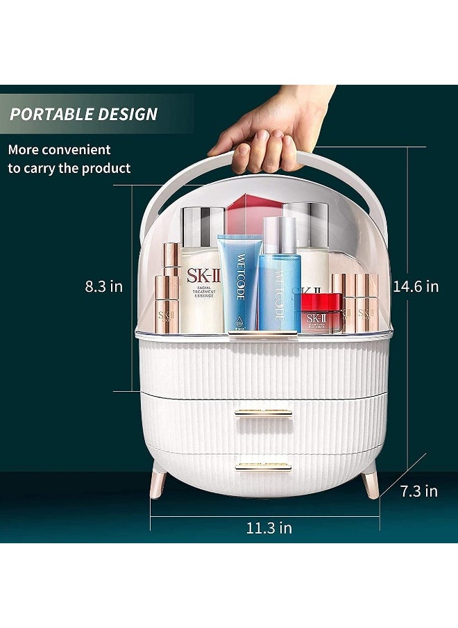 sulfar - Large Cosmetic Makeup Organizer with Drawers and Brush Organizer, Dust Water Proof Cosmetics Storage Display Case, Suitable for Bathroom Countertop and Bedroom Vanity Dresser (White) - Image 1