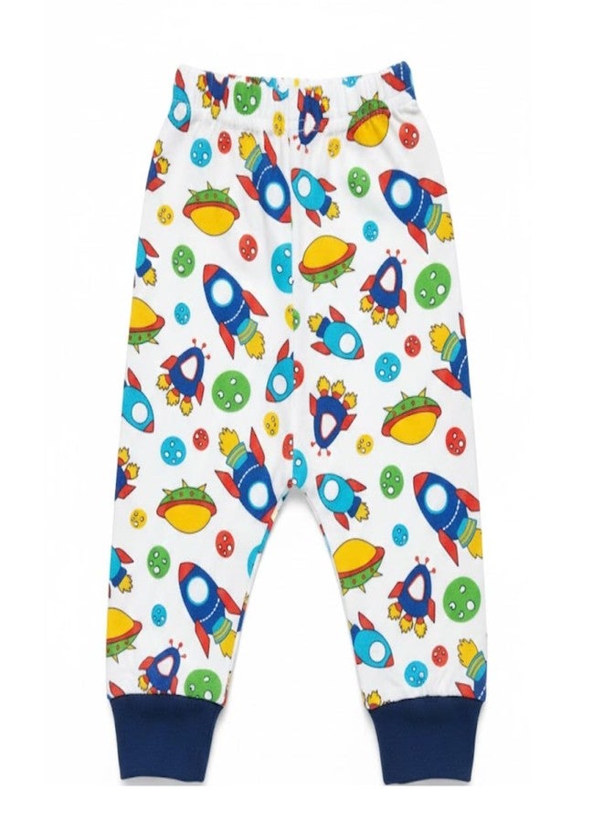 Adhigams Baby Cotton Pajama Pants 6-12 Months Joggers with Elastic Waist, Soft Breathable Sleepwear, Ribbed Cuff Printed Baby Bottom, Unisex Toddler Lounge Pants White - Image 1