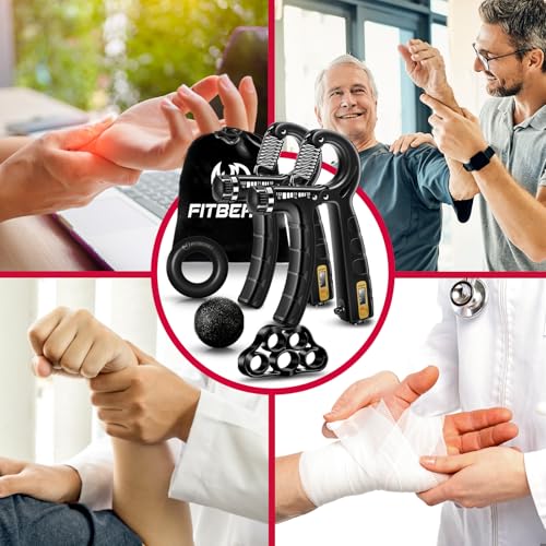 FitBeast مجموعة تقوية قبضة اليد FitBeast (5 عبوات) - 2 مقبض مقاومة قابل للتعديل للساعد، مطاط أصابع، حلقة وكرة تخفيف الضغط للرياضيين (أسود) - Image 5
