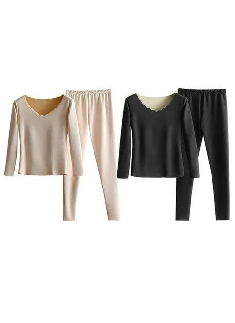 Women's Ultra Soft Thermal Underwear Set with Fleece Lining Women's Crew Neck Tops and Pants Long Sleeve and Warm Winter Pants Clothing