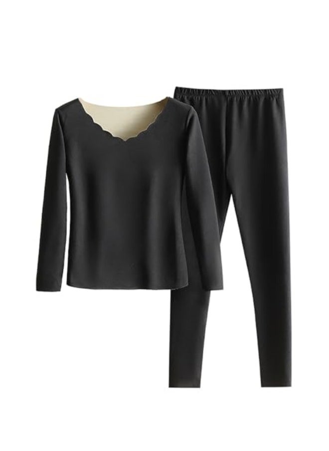 Women's Ultra Soft Thermal Underwear Set with Fleece Lining Women's Crew Neck Tops and Pants Long Sleeve and Warm Winter Pants Clothing
