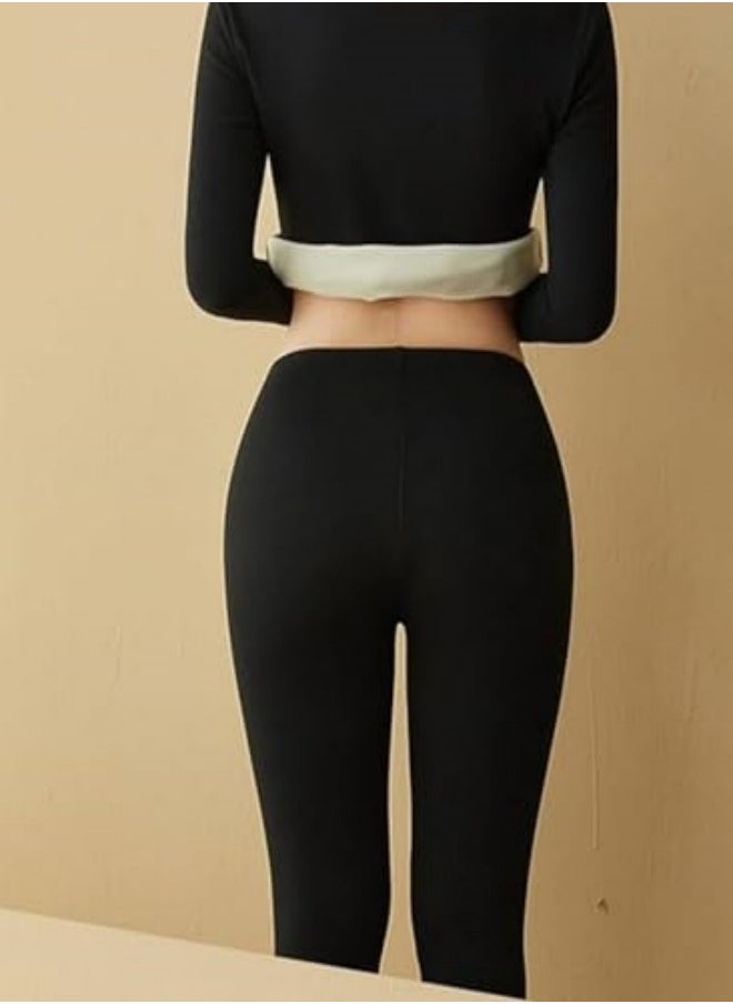 Women's Ultra Soft Thermal Underwear Set with Fleece Lining Women's Crew Neck Tops and Pants Long Sleeve and Warm Winter Pants Clothing