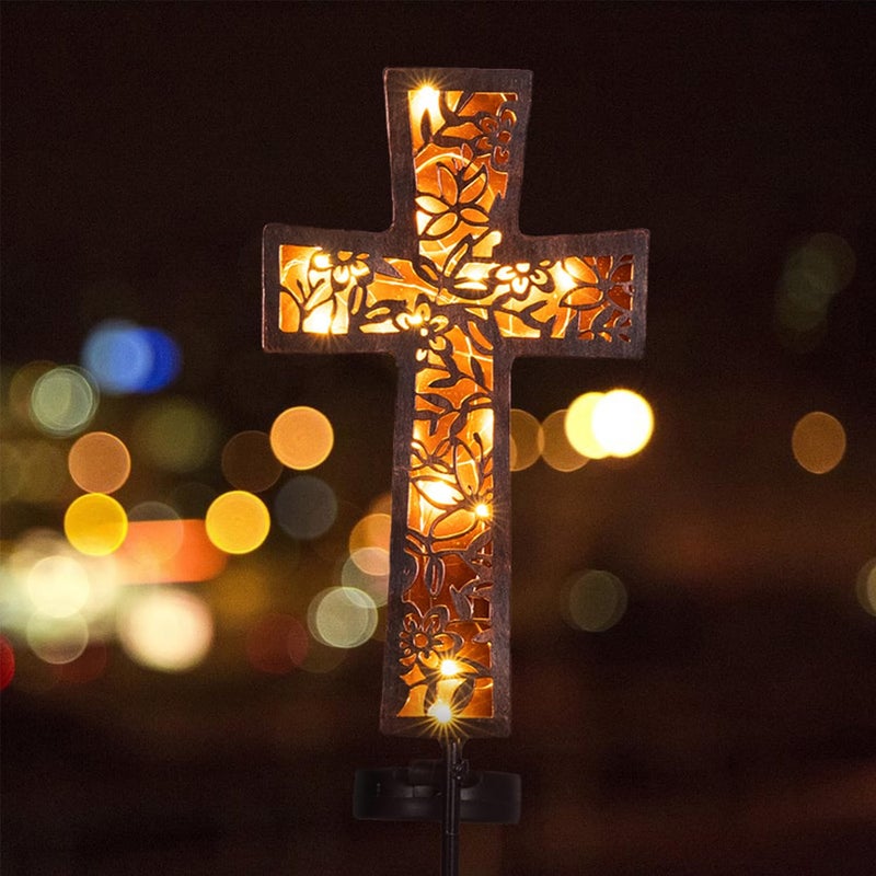 HUYIENO Solar Cross Garden Stake Lights 38inch Metal Outdoor Waterproof Memorial Garden Decor 2 Lighting Modes Cemetery Decorations for Grave for Remembrance Gifts Sympathy Gifts - Image 2