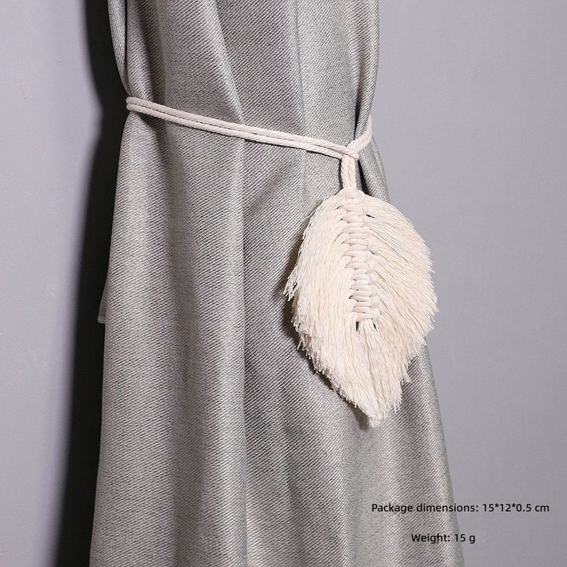 Bohemian Woven Curtain Tiebacks - Simple Tassel Leaf Wood Bead Decorative Curtain Accessories