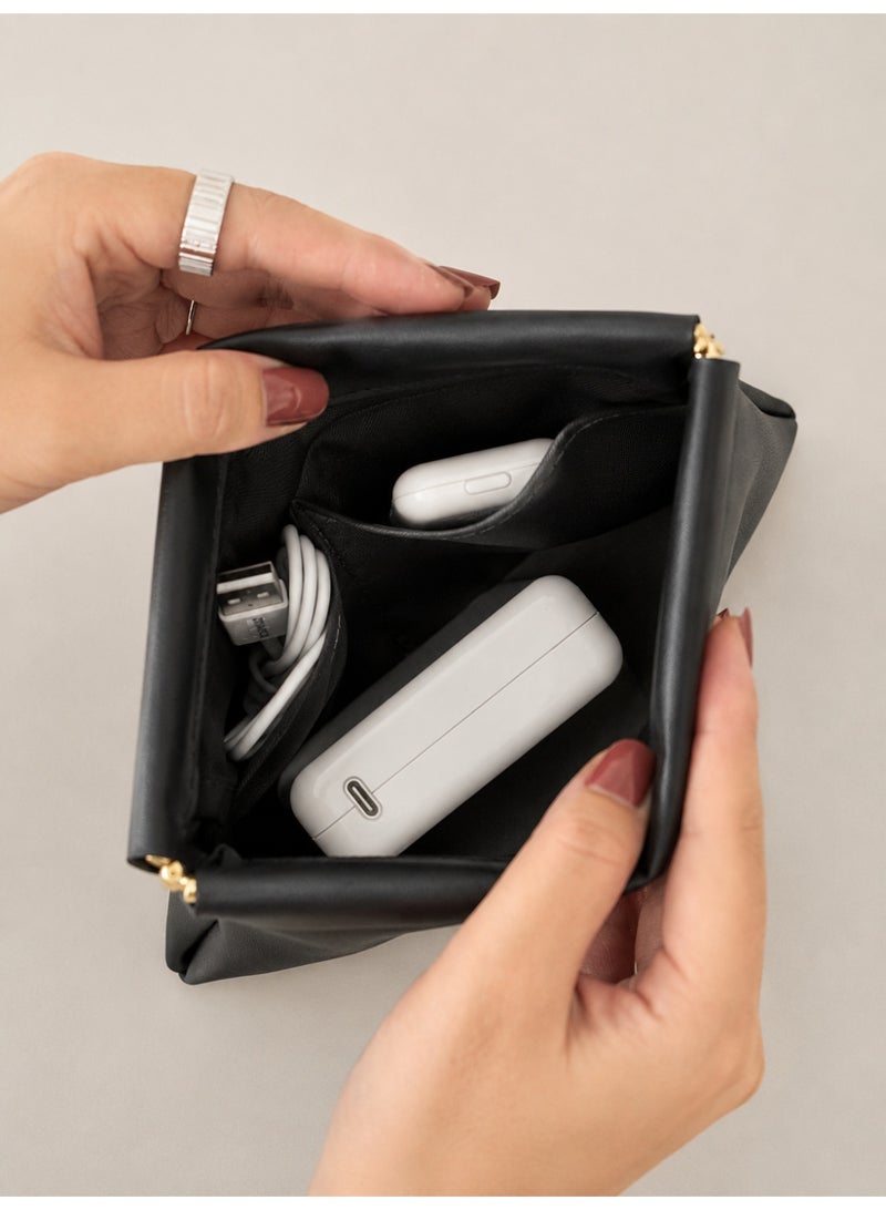 Small Storage Pouch for Cables Cosmetics Accessories, Portable Travel Organizer Bag, Black - Image 3
