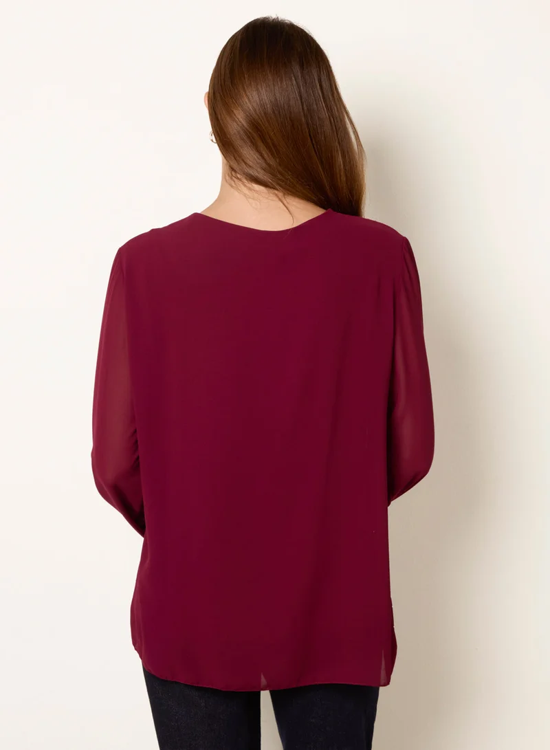 Blue Vanilla Rhinestone Pleated Chiffon Top
