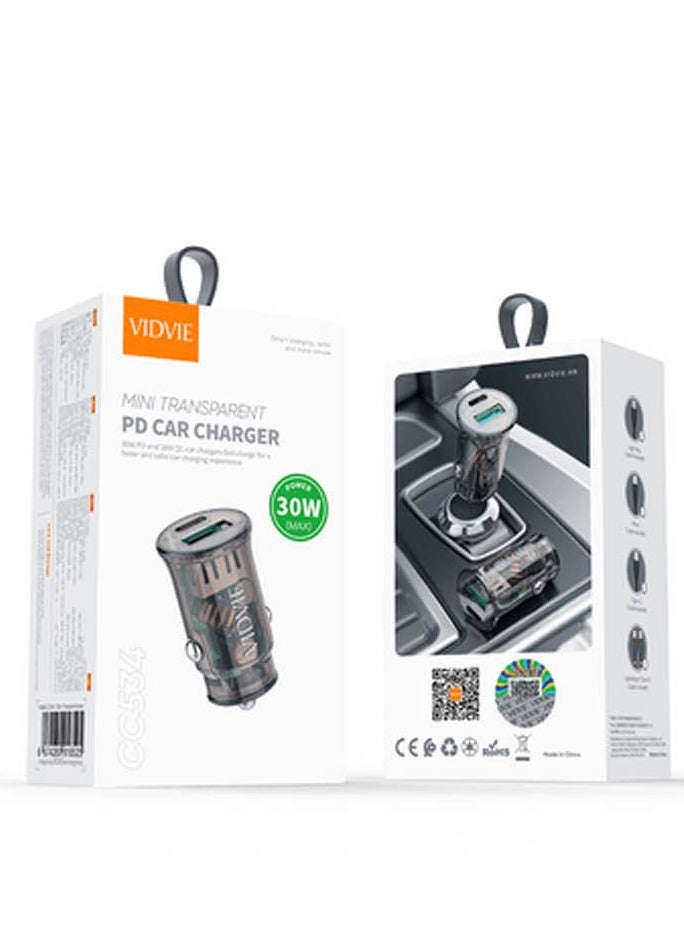 Vidvie Mini Transparent PD Car Charger PD 30 Watt 3A 2 Ports CC534 - Image 2