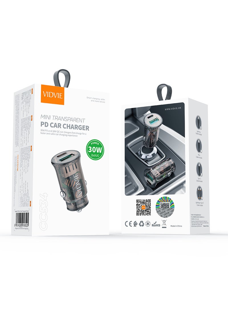 Vidvie Mini Transparent PD Car Charger PD 30 Watt 3A 2 Ports CC534 - Image 1