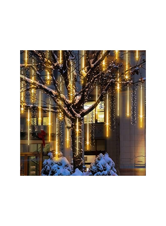 The Bros أضواء مطر شهب عيد رمضان، 8 أنابيب LED متساقطة للإضاءة الخارجية المقاومة للماء - أصفر - Image 4