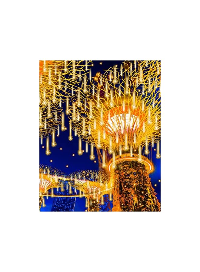 The Bros أضواء مطر شهب عيد رمضان، 8 أنابيب LED متساقطة للإضاءة الخارجية المقاومة للماء - أصفر - Image 5