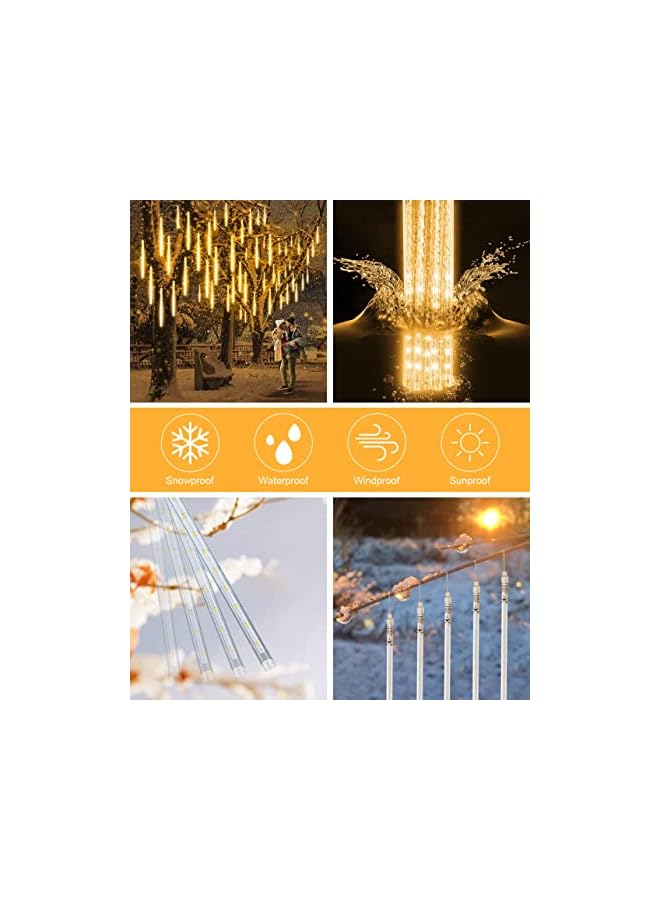 The Bros أضواء مطر شهب عيد رمضان، 8 أنابيب LED متساقطة للإضاءة الخارجية المقاومة للماء - أصفر - Image 3