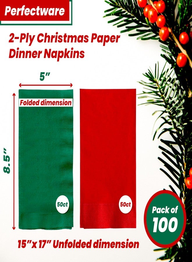 Perfectware 2PLY Christmas Paper Dinner Napkins. Pack of 100CT in Green and Red. 15 x 17 Paper Dinner Napkin Set - Image 2