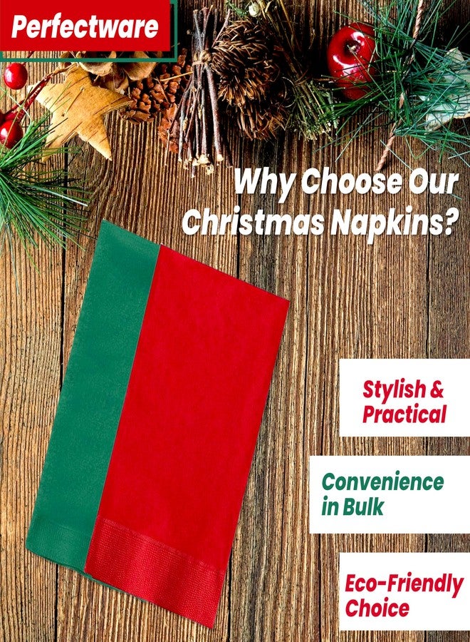 Perfectware 2PLY Christmas Paper Dinner Napkins. Pack of 100CT in Green and Red. 15 x 17 Paper Dinner Napkin Set - Image 3