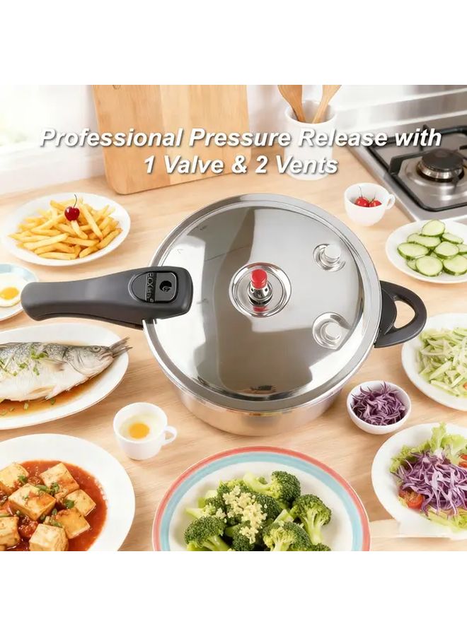 HCX Stainless Steel Pressure Cooker 8.66 Inch 1.32 Gallon Multi Functional High Pressure Slow Cooker for Home and Commercial Use Compatible with Induction and Gas Stoves Energy Saving Time Saving Soup Pot Versatile Cooking Pot Modern Kitchenware Durable Cookware - Image 4