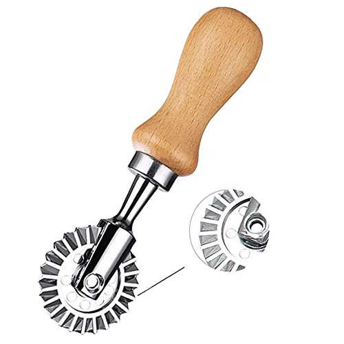 MTOMDY Ravioli Cutter Stamps with Roller Wheel Round Mold with Wooden Handle and Fluted Edge Pasta Press Pasta Cutter for Home and Kitchen Use- 1.3" Diameter - Image 1