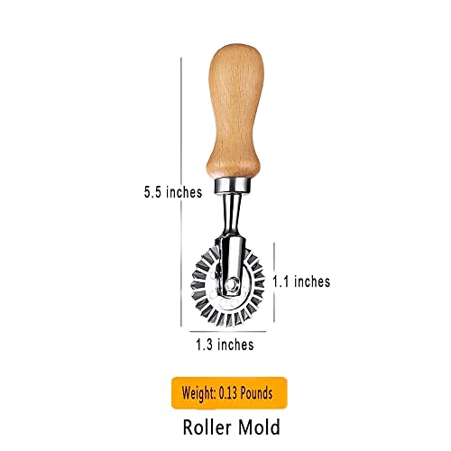 MTOMDY Ravioli Cutter Stamps with Roller Wheel Round Mold with Wooden Handle and Fluted Edge Pasta Press Pasta Cutter for Home and Kitchen Use- 1.3" Diameter - Image 2