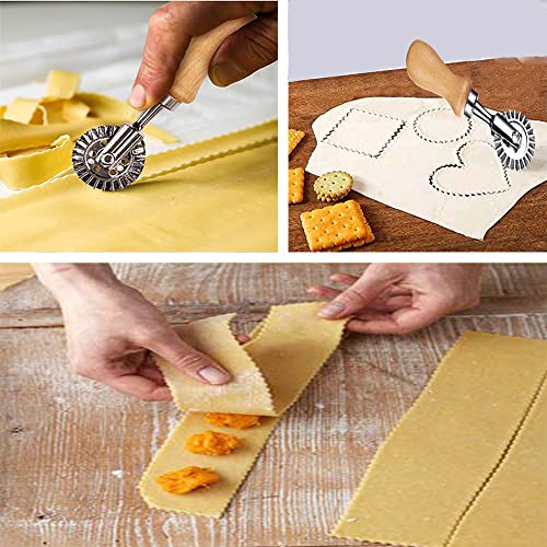 MTOMDY Ravioli Cutter Stamps with Roller Wheel Round Mold with Wooden Handle and Fluted Edge Pasta Press Pasta Cutter for Home and Kitchen Use- 1.3" Diameter - Image 5