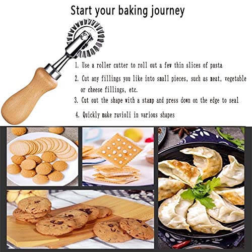 MTOMDY Ravioli Cutter Stamps with Roller Wheel Round Mold with Wooden Handle and Fluted Edge Pasta Press Pasta Cutter for Home and Kitchen Use- 1.3" Diameter - Image 4