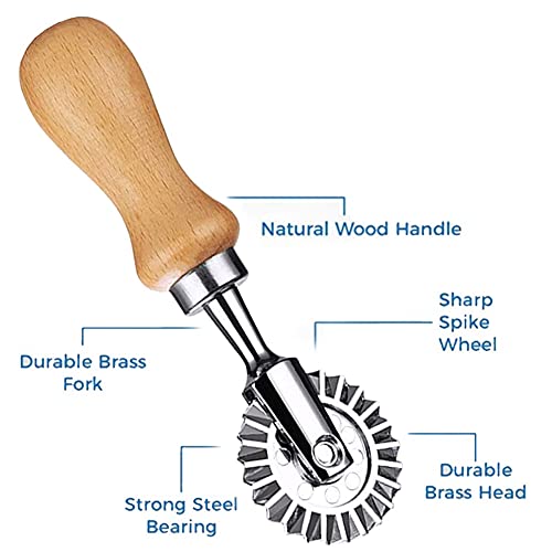 MTOMDY Ravioli Cutter Stamps with Roller Wheel Round Mold with Wooden Handle and Fluted Edge Pasta Press Pasta Cutter for Home and Kitchen Use- 1.3" Diameter - Image 3