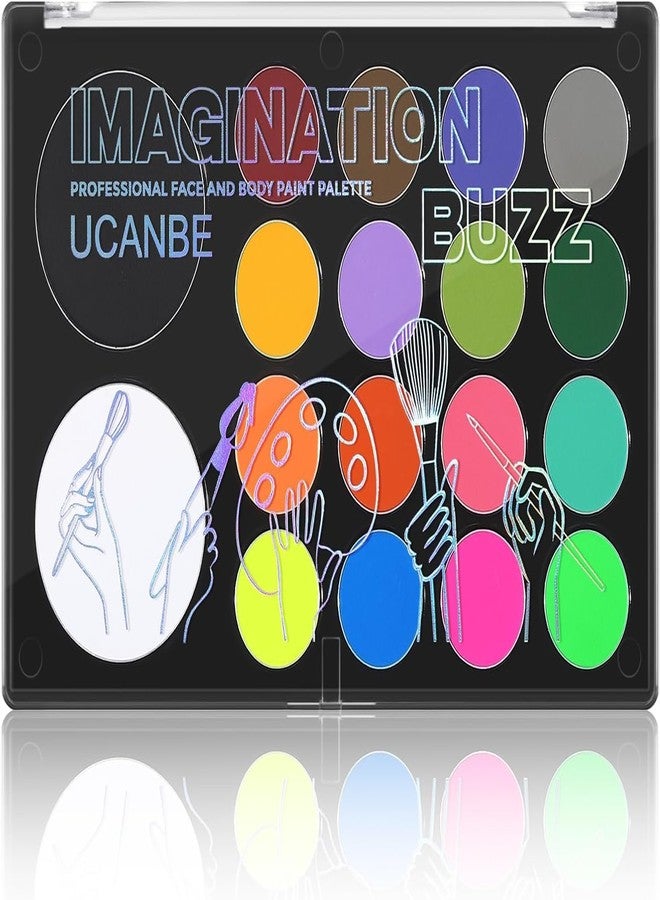 UCANBE Face Body Paint 18 Colors, Water Based Face Painting Kit with Large White Black & Neon Glow UV Facepaint SFX Makeup Palette for Halloween Party Costume Cosplay & Stage Make Up - Image 1