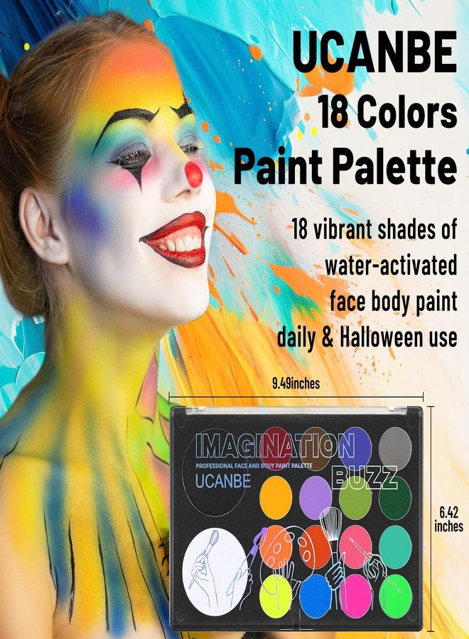 UCANBE Face Body Paint 18 Colors, Water Based Face Painting Kit with Large White Black & Neon Glow UV Facepaint SFX Makeup Palette for Halloween Party Costume Cosplay & Stage Make Up - Image 3