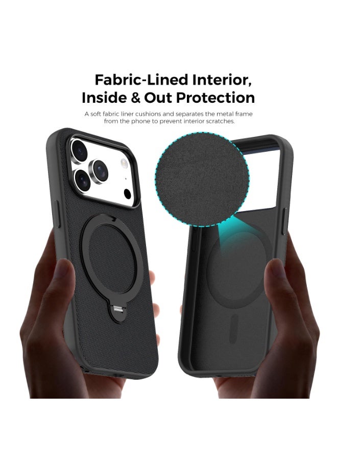 Tech Fabric 360° Rotating Ring Stand Magnetic Phone Case for iPhone 17 Pro Max / 17 Pro, Woven Drop-Proof Protective Cover - Image 4