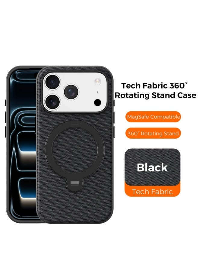 Tech Fabric 360° Rotating Ring Stand Magnetic Phone Case for iPhone 17 Pro Max / 17 Pro, Woven Drop-Proof Protective Cover - Image 2