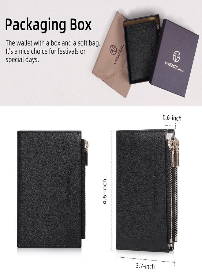 VISOUL Small Wallet for Women Genuine Leather, Compact Bifold Card Holder Wallet RFID Blocking with Zipper Coin Pocket (Black and Ivory) - Image 5