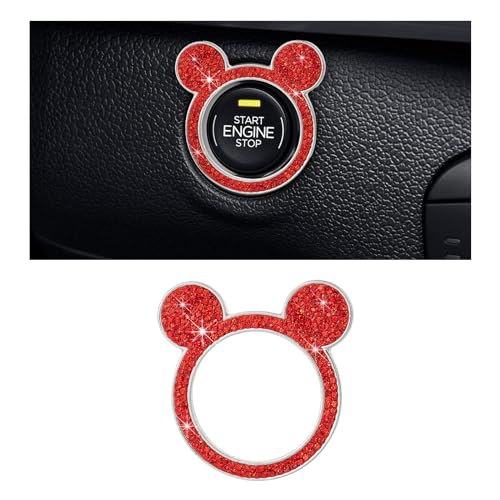 Augeny Bling Car Engine Start Button Cover Rhinestone Key Ignition Knob Ring Sparkling Push to Start Button Sticker for Women Universal Car Accessories for Interior Decoration 1PC Red - Image 1