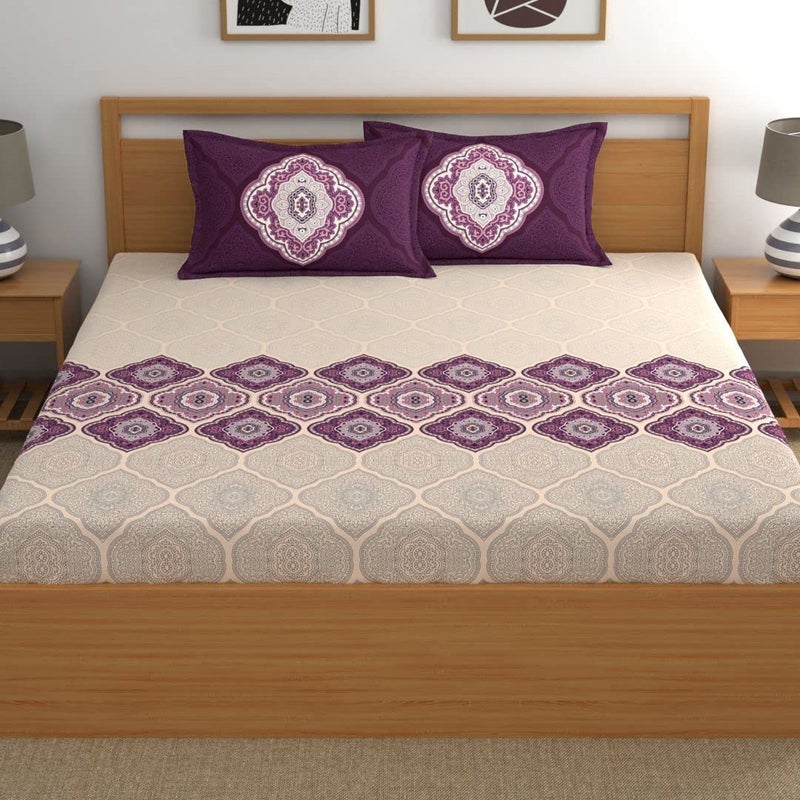 Dreamscape 100% Cotton Double Bedsheet with 2 Pillow Covers - (Size 86 x 98 inches, 140 TC, Colour - Purple) - Image 2