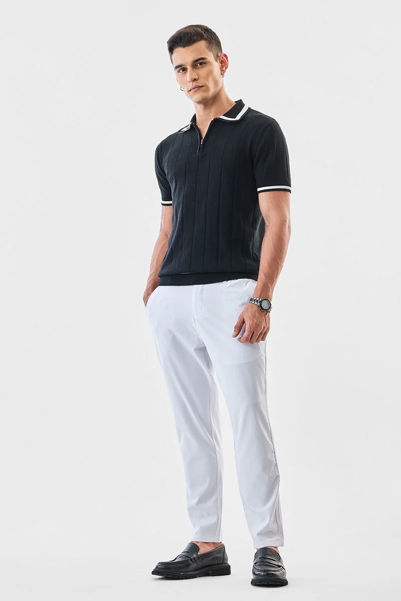 SNITCH White Solid Tapered Formal Trousers